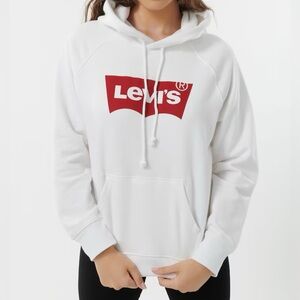 Levi’s White Logo Hoodie Youth XL Red Batwing Pullover Fits Women’s S/M